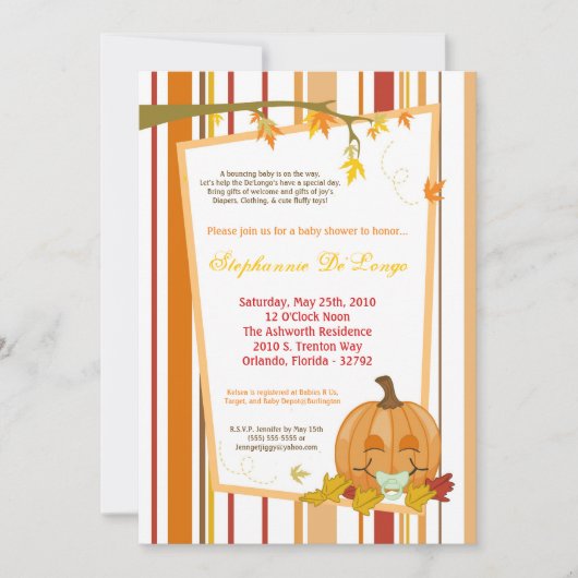 5x7 herfst Herfst Pumpkin Baby shower Uitnodiging (Voorkant)