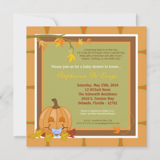 5x7 herfst Herfst Pumpkin Baby shower Uitnodiging (Voorkant)