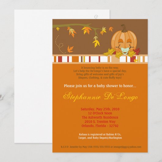 5x7 herfst Herfst Pumpkin Baby shower Uitnodiging (Voorkant / Achterkant)