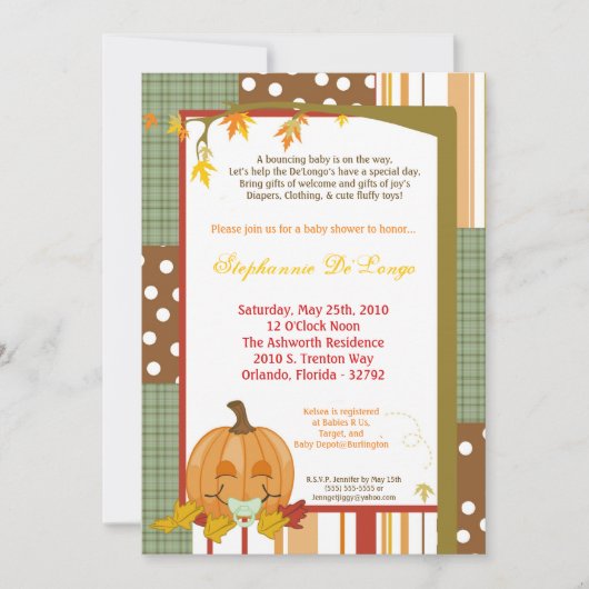 5x7 herfst Herfst Pumpkin Baby shower Uitnodiging (Voorkant)