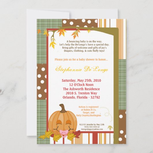 5x7 herfst Herfst Pumpkin Baby shower Uitnodiging (Voorkant)
