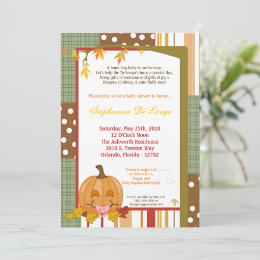 5x7 herfst Herfst Pumpkin Baby shower Uitnodiging (Staand voorkant)
