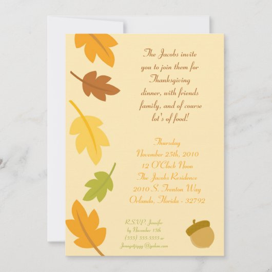 5x7 Herfst Herfst verlaat Thanksgiving Uitnodiging (Voorkant)