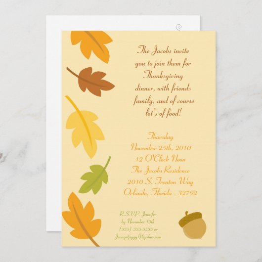 5x7 Herfst Herfst verlaat Thanksgiving Uitnodiging (Voorkant / Achterkant)