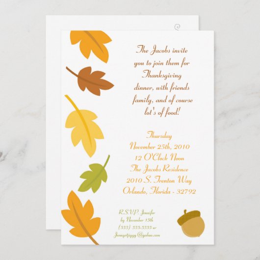 5x7 Herfst Herfst verlaat Thanksgiving Uitnodiging (Voorkant / Achterkant)