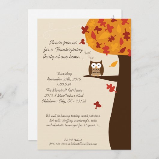 5x7 Herfst Hoot Owl Harvest Thanksgiving Uitnodigi Kaart (Voorkant / Achterkant)