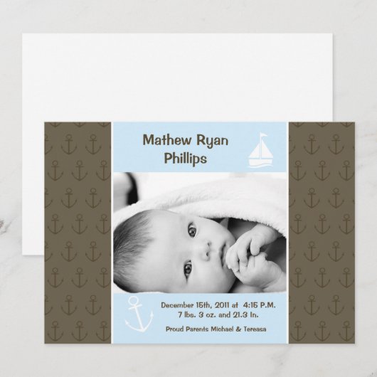 5x7 het Varen van de jongen de Aankondiging (Voorkant / Achterkant)