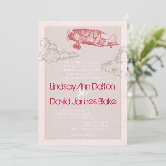 5x7 het  vliegtuig van de Uitnodiging van de bruil (Staand voorkant)