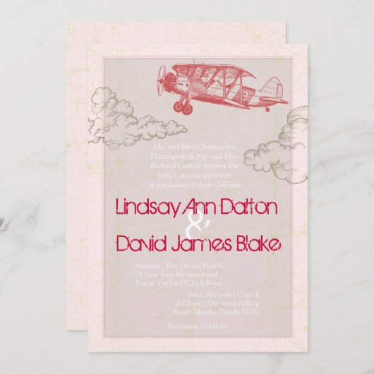 5x7 het  vliegtuig van de Uitnodiging van de bruil (Voorkant / Achterkant)