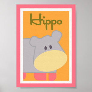 5x7 "Hippo" Oerwoud Safari Baby Bedding Wall Art Poster