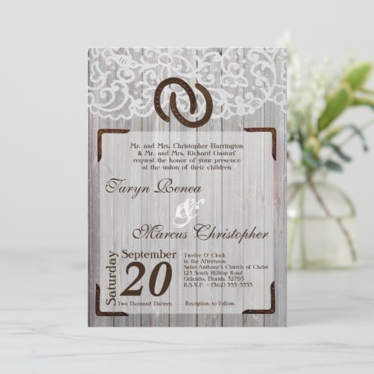 5x7 Hoefijzers over de uitnodiging voor het huweli (Staand voorkant)