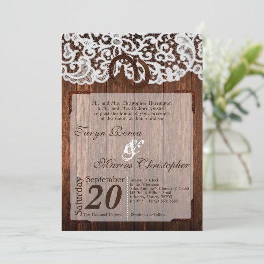 5x7 Hoefijzers over de uitnodiging voor het huweli (Staand voorkant)