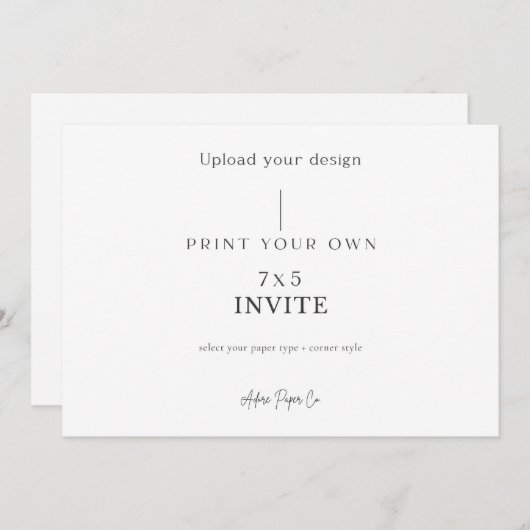 5x7 Horizontale Uitnodiging: Upload uw eigen Kaart (Voorkant / Achterkant)