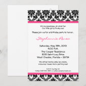 5x7 Hot-Pink Blac Damask Birthday Party Invitation Kaart (Voorkant / Achterkant)