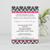 5x7 Hot Pink Black Damask Baby shower Uitnodiging (Staand voorkant)