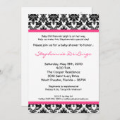 5x7 Hot Pink Black Damask Baby shower Uitnodiging (Voorkant / Achterkant)