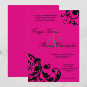5x7 Hot Pink Black Floral Linen Wedding Uitnodigin Kaart (Voorkant / Achterkant)
