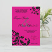 5x7 Hot Pink Black Floral Linen Wedding Uitnodigin Kaart (Staand voorkant)