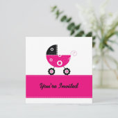 5x7 Hot Pink Buggie Baby shower Kaart (Staand voorkant)