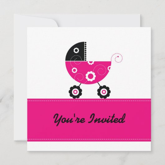5x7 Hot Pink Buggie Baby shower Kaart (Voorkant)