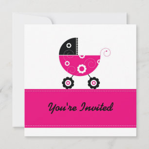 5x7 Hot Pink Buggie Baby shower Kaart