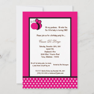 5x7 Hot Pink Bumble Bee Verjaardagsfeestje Uitnodi Kaart