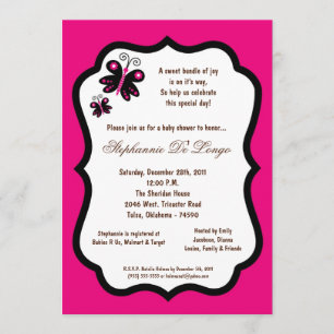 5x7 Hot Pink Butterfly Baby shower Kaart