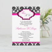 5x7 Hot Pink Damask Quinceanera Uitnodiging (Staand voorkant)