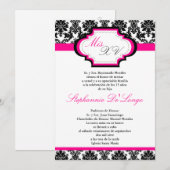 5x7 Hot Pink Damask Quinceanera Uitnodiging (Voorkant / Achterkant)