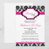 5x7 Hot Pink Damask Sweet 16 Birthday Invitation Kaart (Voorkant / Achterkant)