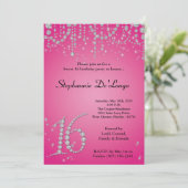 5x7 Hot Pink Diamond Sweet 16 Birthday Invitation Kaart (Staand voorkant)