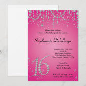 5x7 Hot Pink Diamond Sweet 16 Birthday Invitation Kaart (Voorkant / Achterkant)