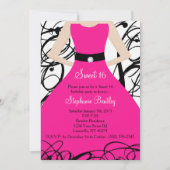 5x7 Hot Pink Dress Sweet 16 Birthday Uitnodiging (Voorkant)