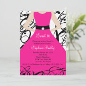 5x7 Hot Pink Dress Sweet 16 Birthday Uitnodiging (Staand voorkant)