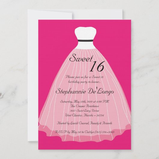 5x7 Hot Pink Dress Sweet 16 Birthday Uitnodiging (Voorkant)