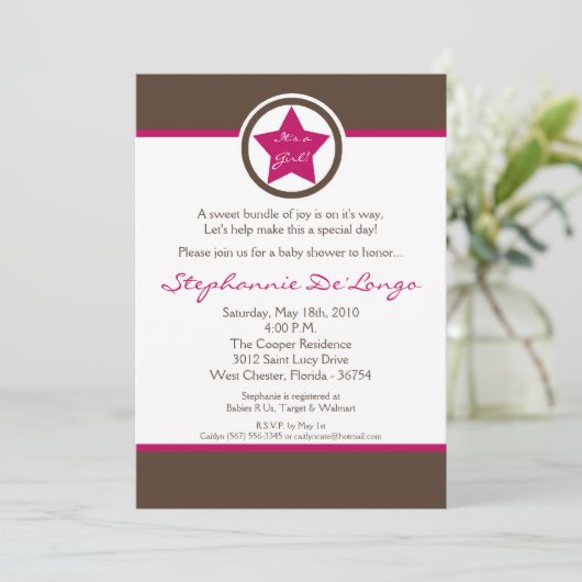 5x7 Hot Pink Rock Star Baby shower Uitnodiging (Staand voorkant)