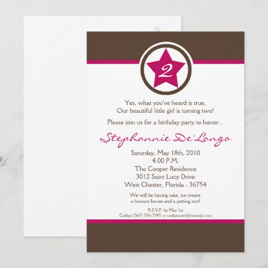 5x7 Hot Pink Rock Star Verjaardagsfeest Uitnodigin Kaart (Voorkant / Achterkant)