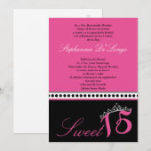 5x7 Hot Pink Tiara Quinceanera Party Uitnodiging (Voorkant / Achterkant)