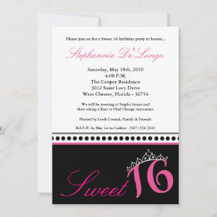 5x7 Hot Pink Tiara Sweet 16 Birthday Uitnodiging