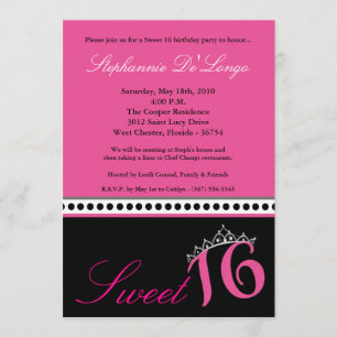 5x7 Hot Pink Tiara Sweet 16 Birthday Uitnodiging