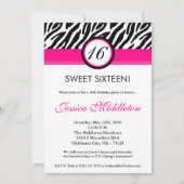 5x7 Hot Pink Zebra16th Birthday Invitation Kaart (Voorkant)