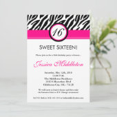 5x7 Hot Pink Zebra16th Birthday Invitation Kaart (Staand voorkant)