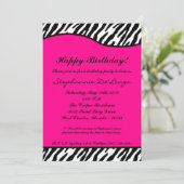 5x7 Hot Pink Zebra Birthday Party nodiging Kaart (Staand voorkant)
