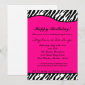 5x7 Hot Pink Zebra Birthday Party nodiging Kaart (Voorkant / Achterkant)