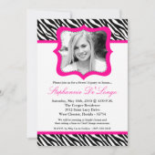 5x7 Hot Pink Zebra FOTO Sweet 16 Birthday Uitnodig Kaart (Voorkant)