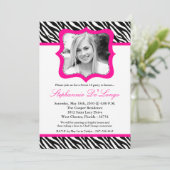 5x7 Hot Pink Zebra FOTO Sweet 16 Birthday Uitnodig Kaart (Staand voorkant)