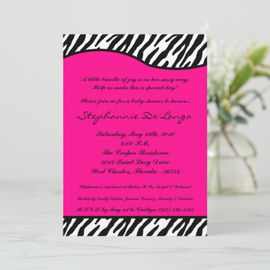 5x7 Hot Pink Zebra Print Baby shower Uitnodiging (Staand voorkant)