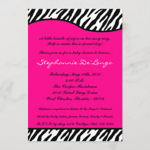 5x7 Hot Pink Zebra Print Baby shower Uitnodiging