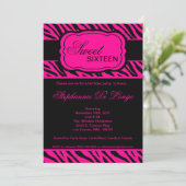 5x7 Hot Pink Zebra Print Birthday Party Invitation Kaart (Staand voorkant)