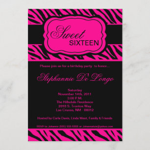 5x7 Hot Pink Zebra Print Birthday Party Invitation Kaart